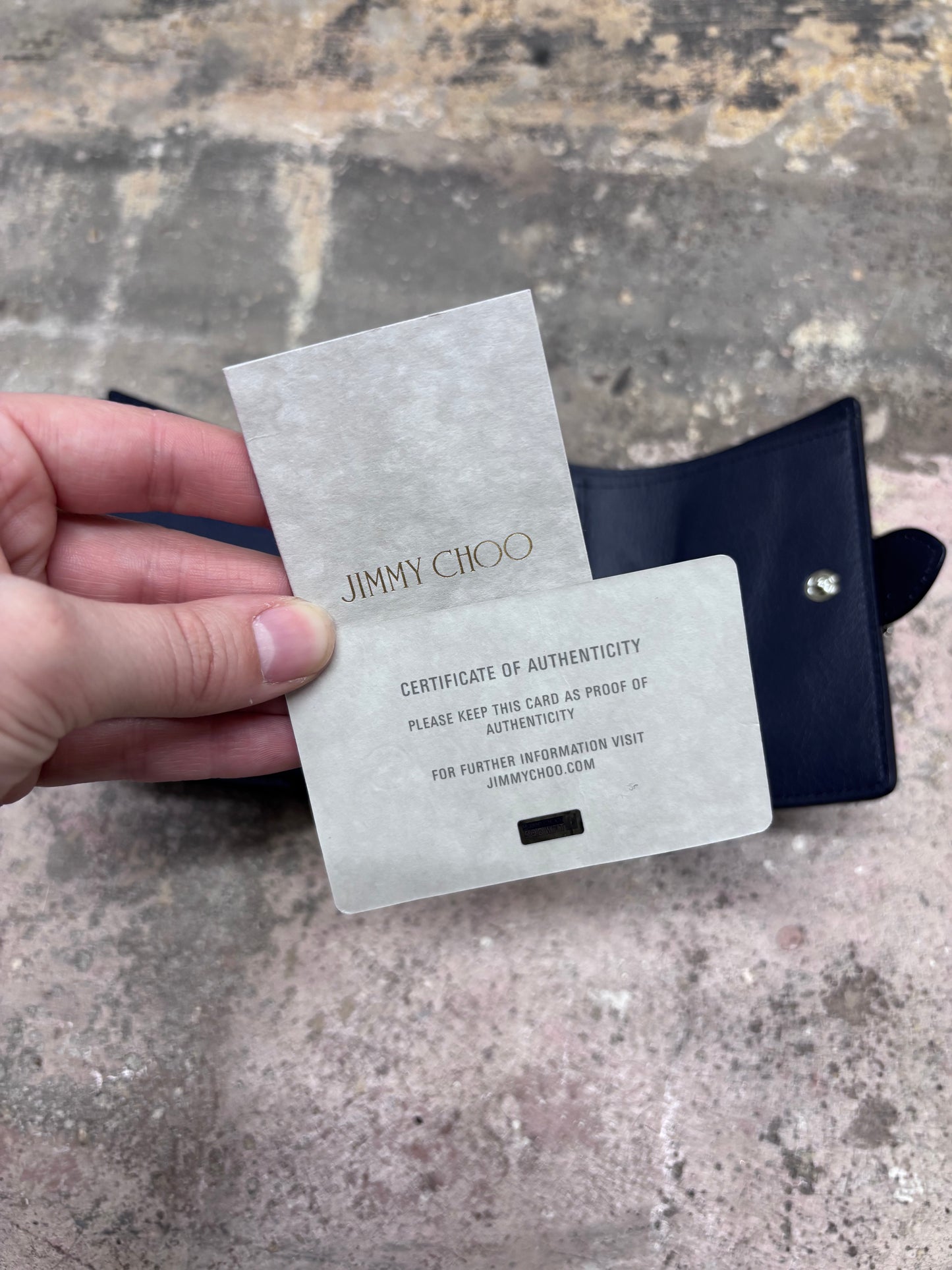 Jimmy Choo Cheri Cosmos Leather CZ Jewel Small Trifold Wallet in Navy Blue