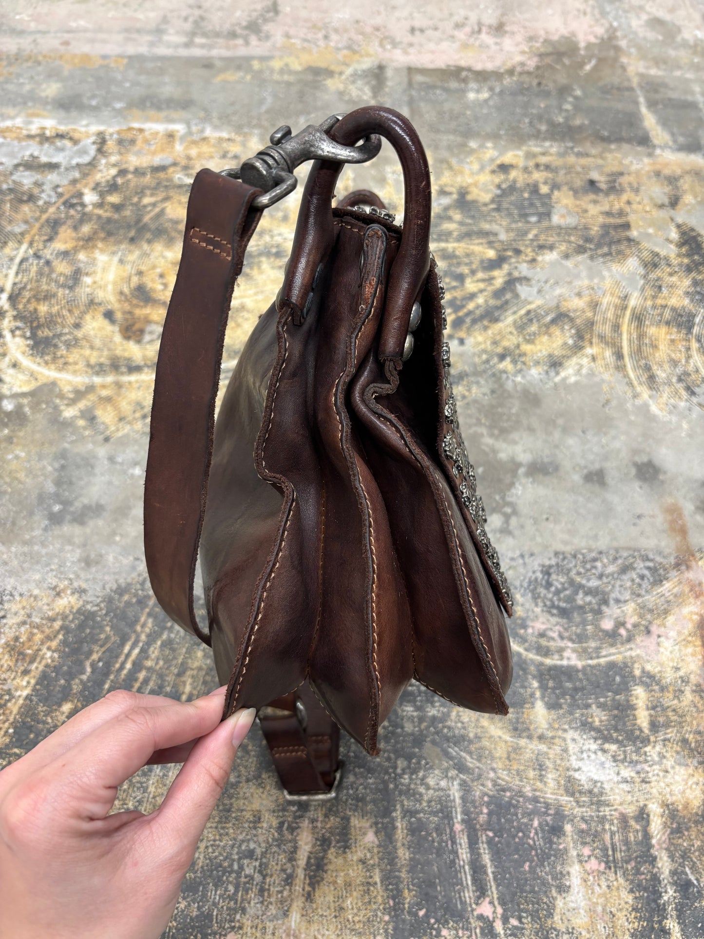 Campomaggi Brown Studded Leather Shoulder Bag