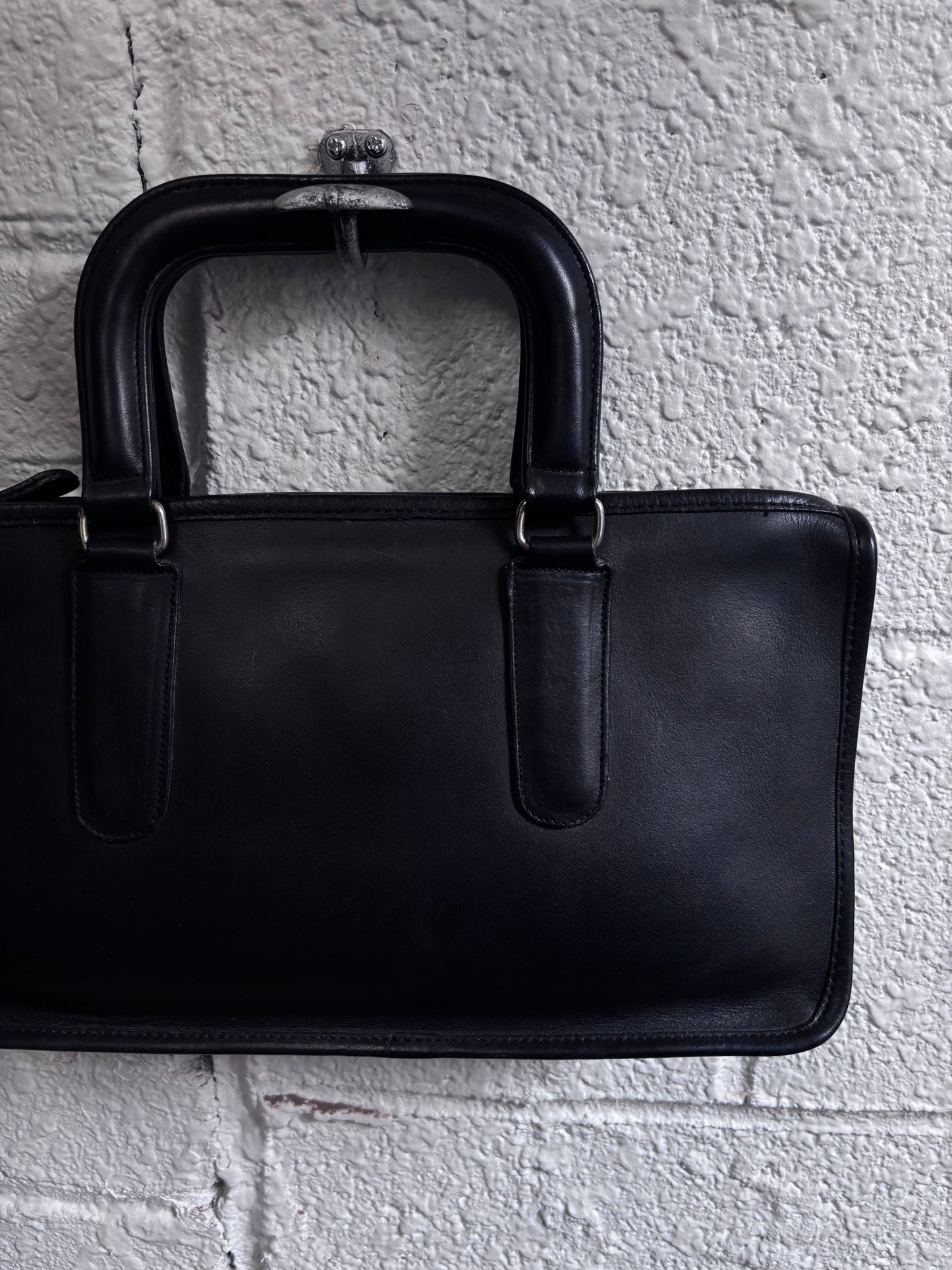 Vintage 70s Rare Coach Slim Black Leather Satchel