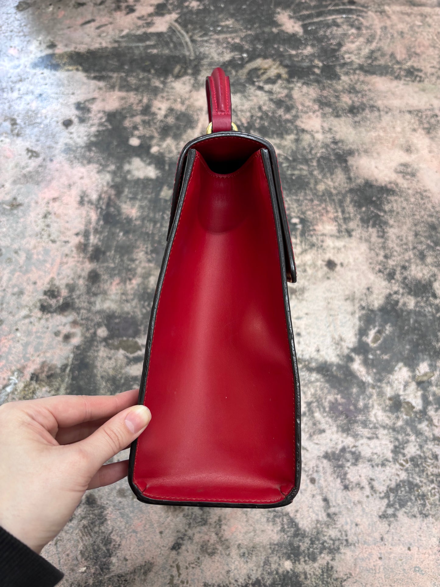 Gucci Guccissima Signature Medium Padlock Top Handle Leather Bag in Hibiscus Red