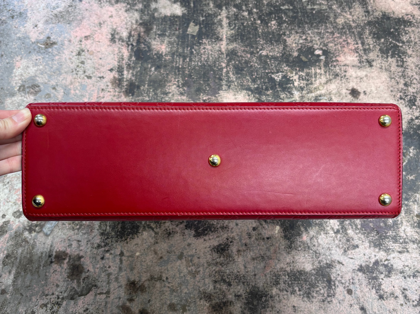 Gucci Guccissima Signature Medium Padlock Top Handle Leather Bag in Hibiscus Red