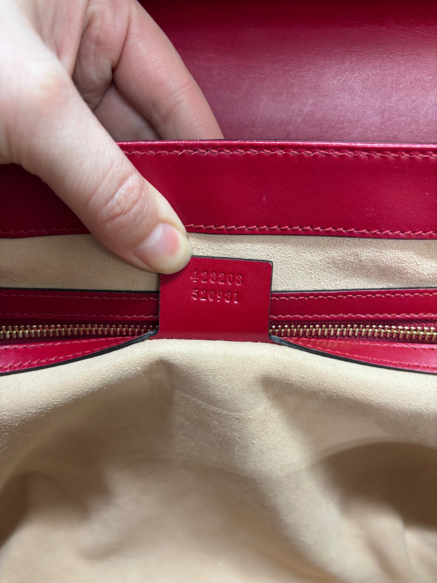 Gucci Guccissima Signature Medium Padlock Top Handle Leather Bag in Hibiscus Red