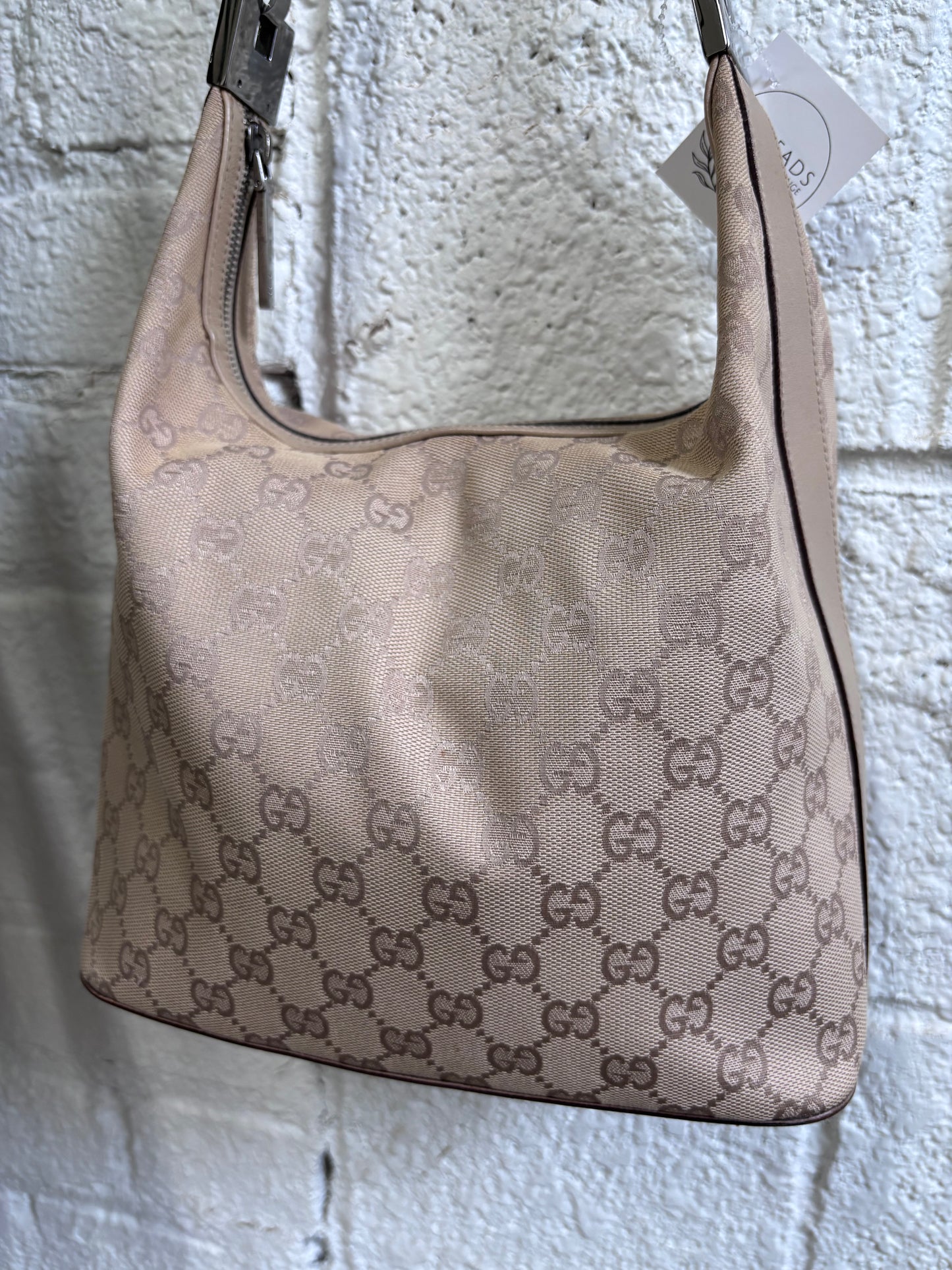 Gucci Clasp Hobo Shoulder Bag in Beige GG Canvas
