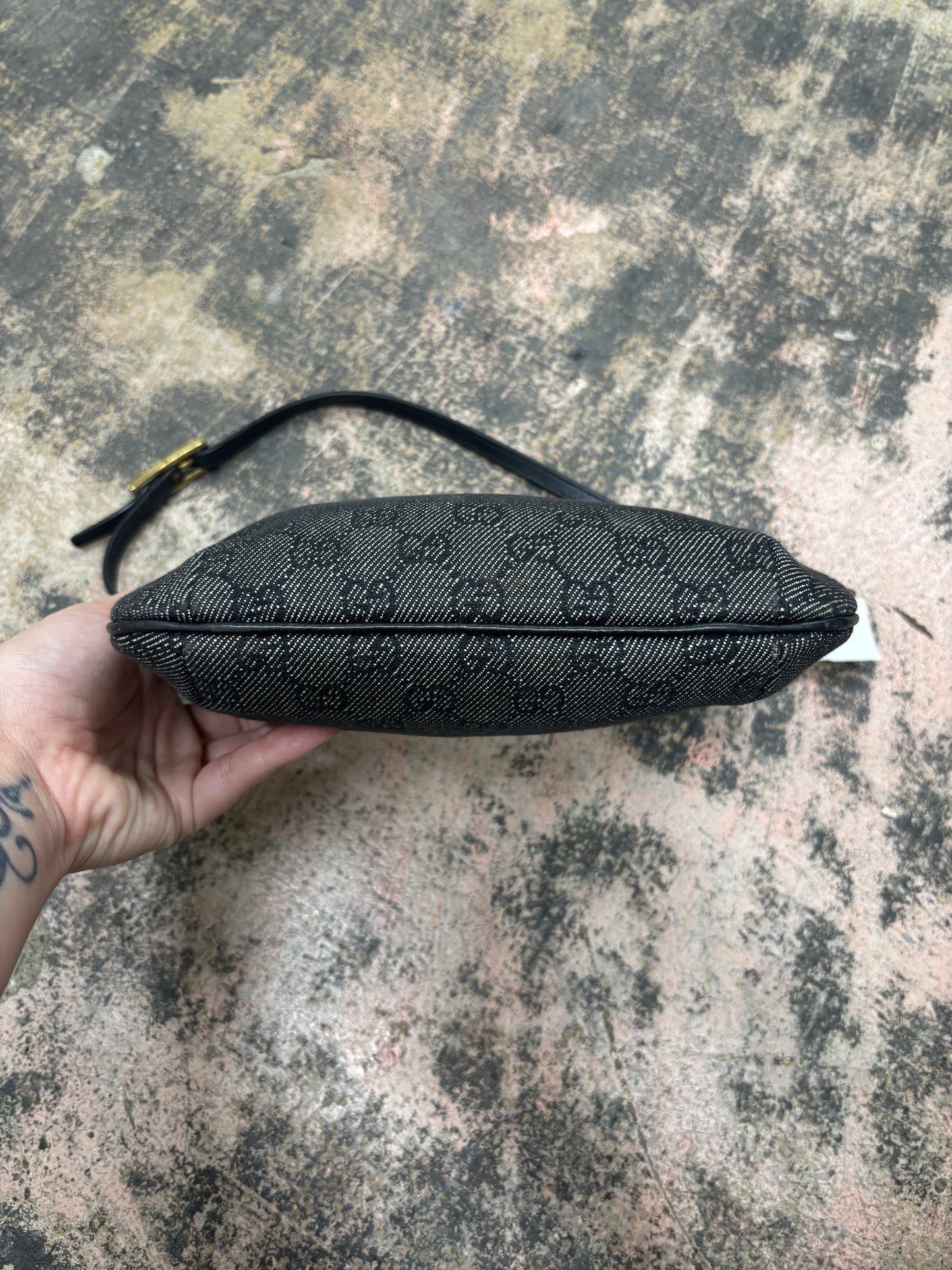 Vintage Gucci Monogram Pochette Denim Shoulder Bag